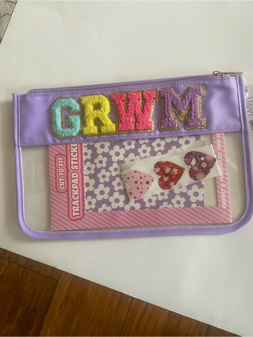 Kids Clear Pencil Case Pouch in Lavender with Colorful GRWM Patches